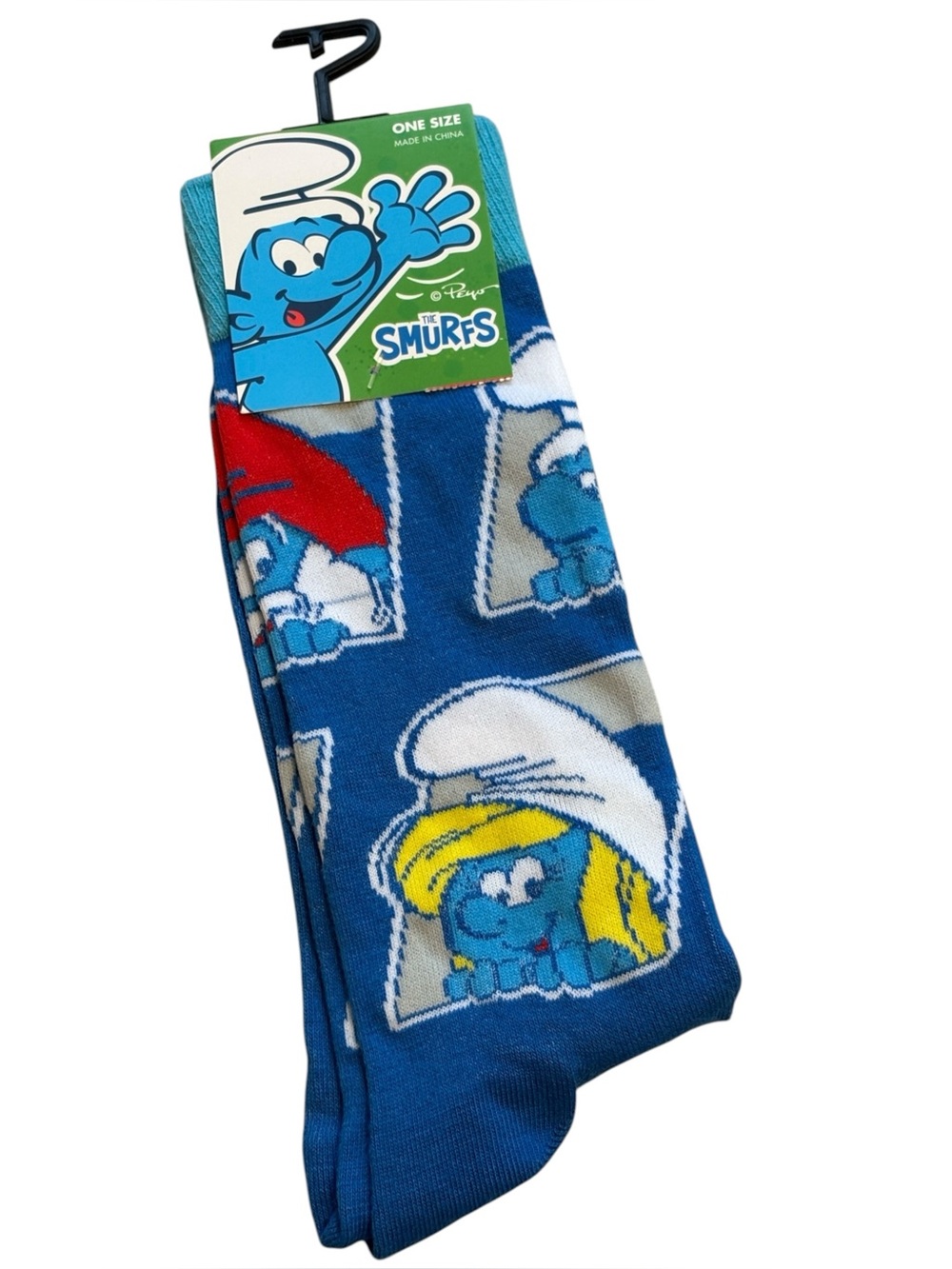 The Smurfs Novelty Crew Socks Blue Character Graphic Men’s Size 7-12 New